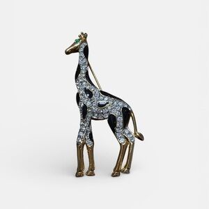 Vintage Crystal Gem Gold Giraffe Brooch (unsigned)